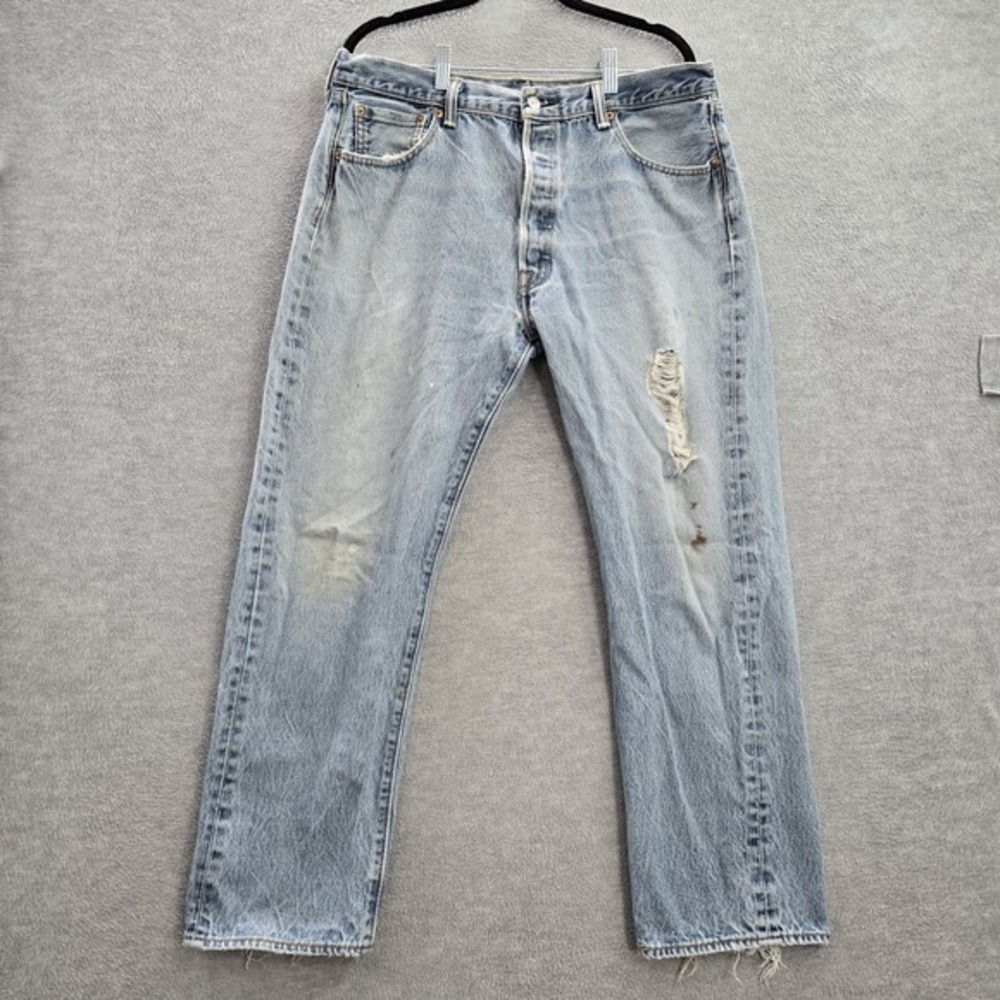 Levi's 501 XX Men Jeans 38X32 Light Blue Denim Distressed 28" Inseam